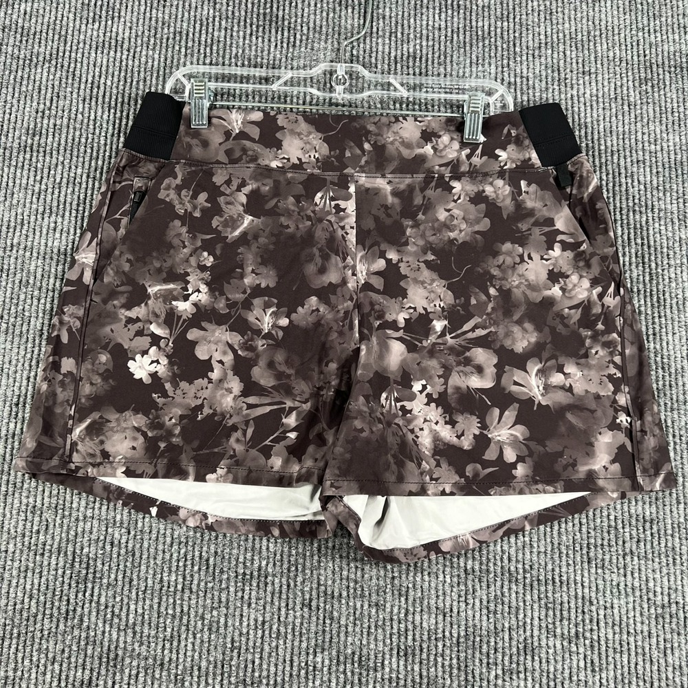Athleta Brooklyn Shorts Womens Size 16 Black Floral Printed Active Gym Yoga
